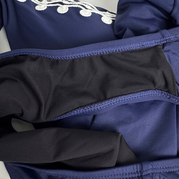 La Blanca Navy White Sea Scallops Multi-Strap Plunge One Piece Swimsuit Sz 12 - Picture 5 of 9